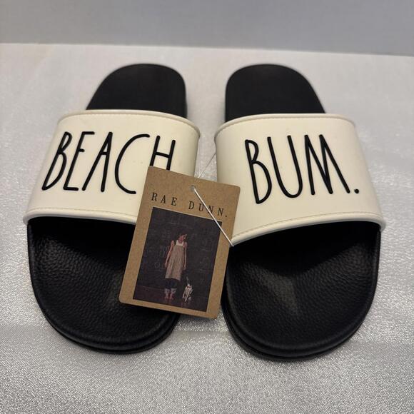 Rae Dunn Shoes - Rae Dunn Beach Bum Black & White Slip On Sandals NWT Size 10